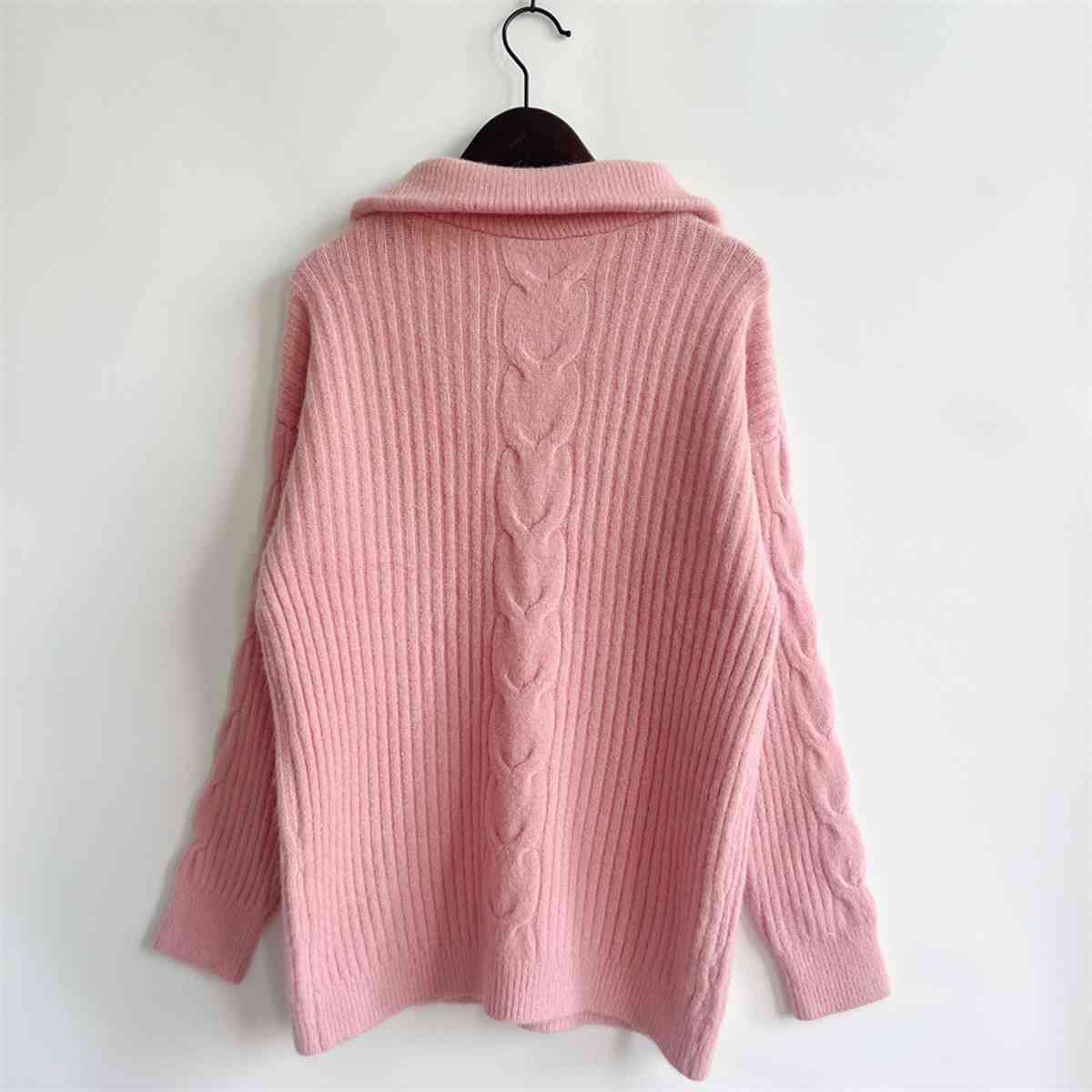 Ribbed Half Zip Long Sleeve Sweater   