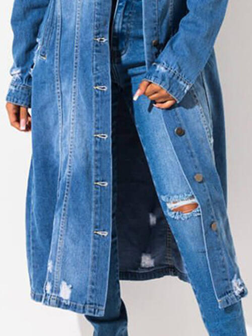 Long Sleeve Raw Hem Denim Jacket   