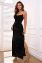 Sequin Backless Split Maxi Dress Black XS 
