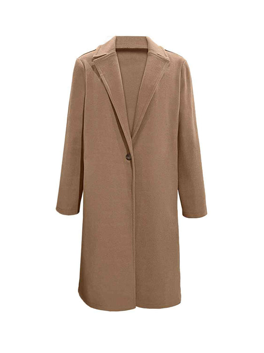 Collared Neck Button Up Long Sleeve Coat   